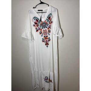 Zanzea Collections White, Long, Aline Dress. Bohemian, Short Sleeve SZ XXXL NWT